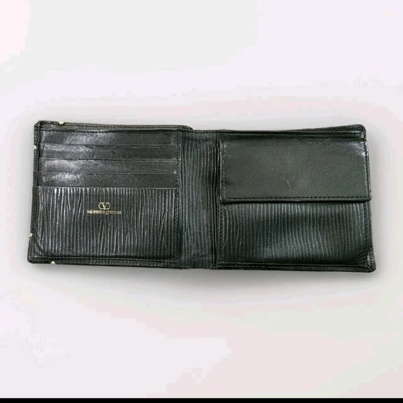 Valentino Garavani Vintage Black Bifold Leather Wallet Gold Unisex